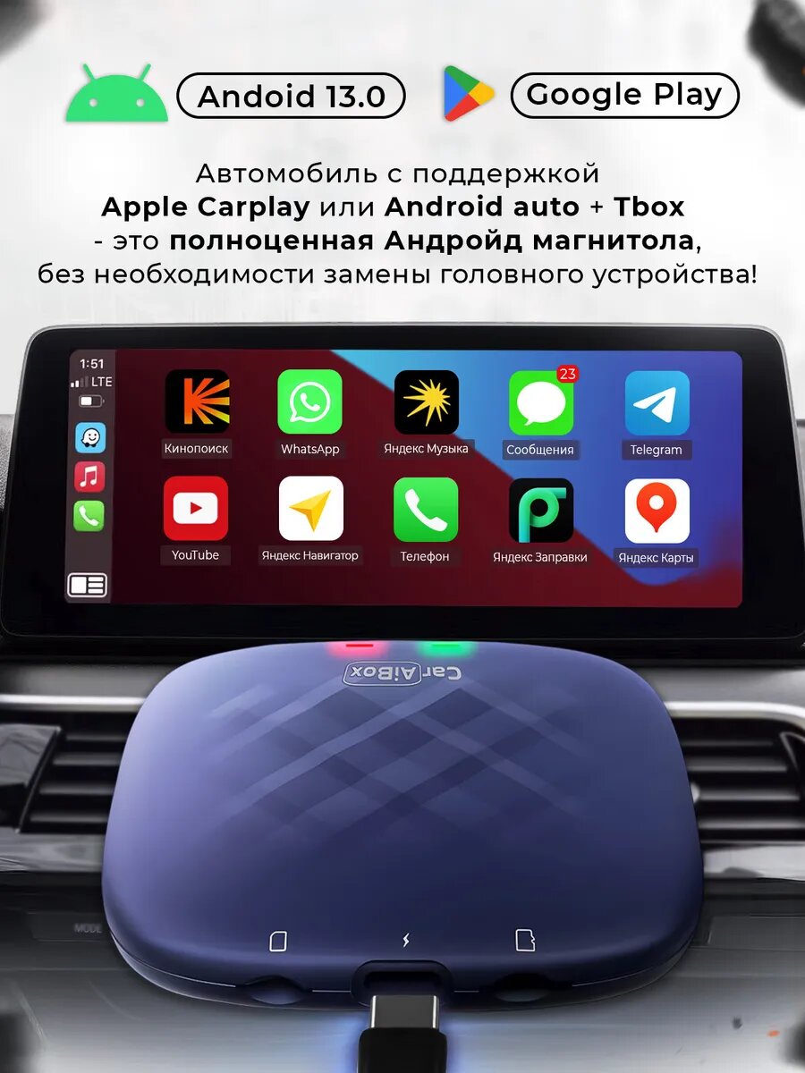 Беспроводной Carlinkit Tbox Plus, для Changan/Chery/EXEED/Omoda/Haval/Hyundai/Kia, Android/Bluetooth/WiFi — фото 1