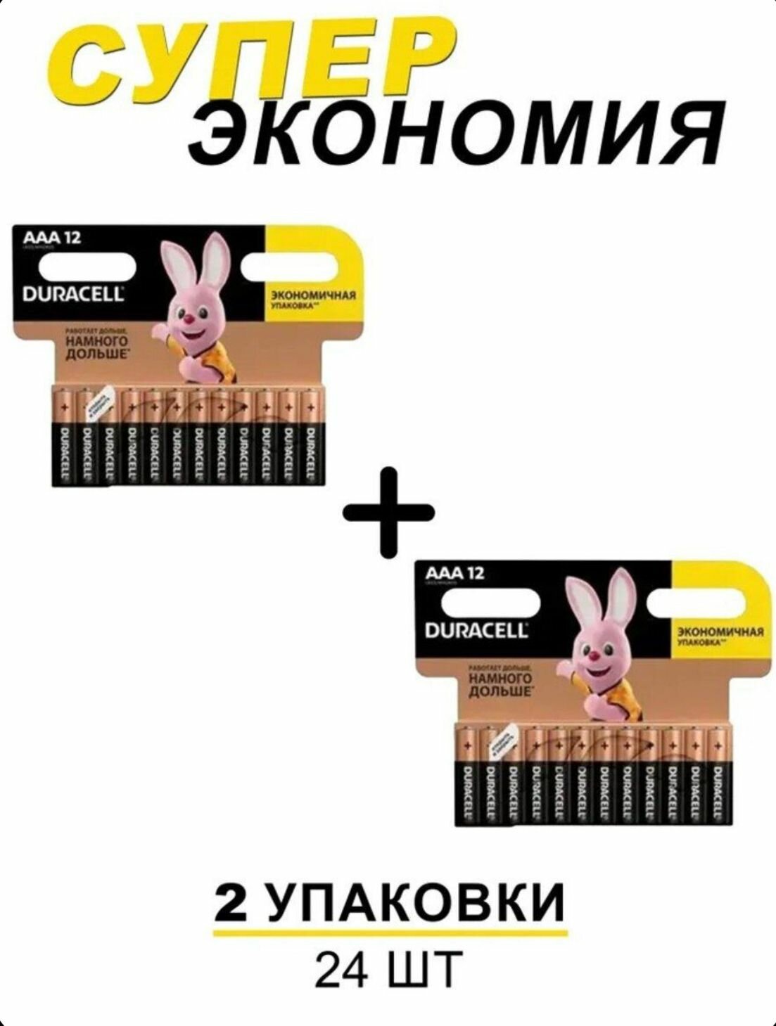 Батарейки Duracell Basic ААA, 1,5В, 24шт (мизинчиковые)