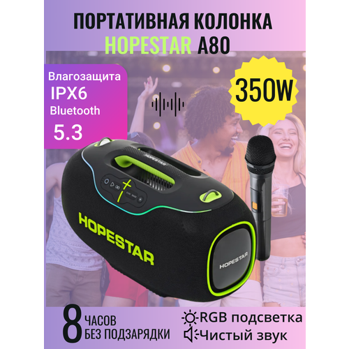 Колонка HOPESTAR A80 350 Вт с микрофоном черная 25458₽