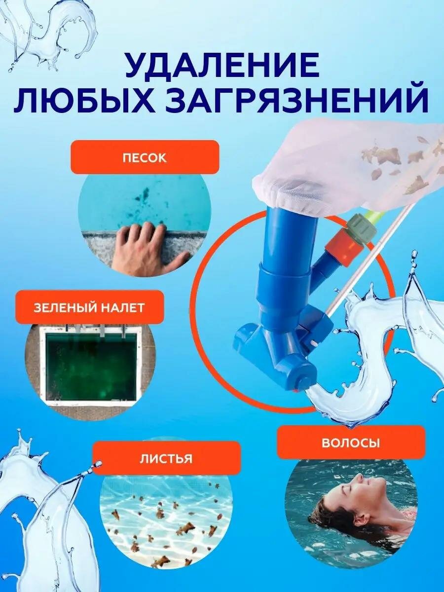 Набор насадок для чистки бассейнов, сачок, щетка, вакуумная насадка-пылесос с мешком — фото 1