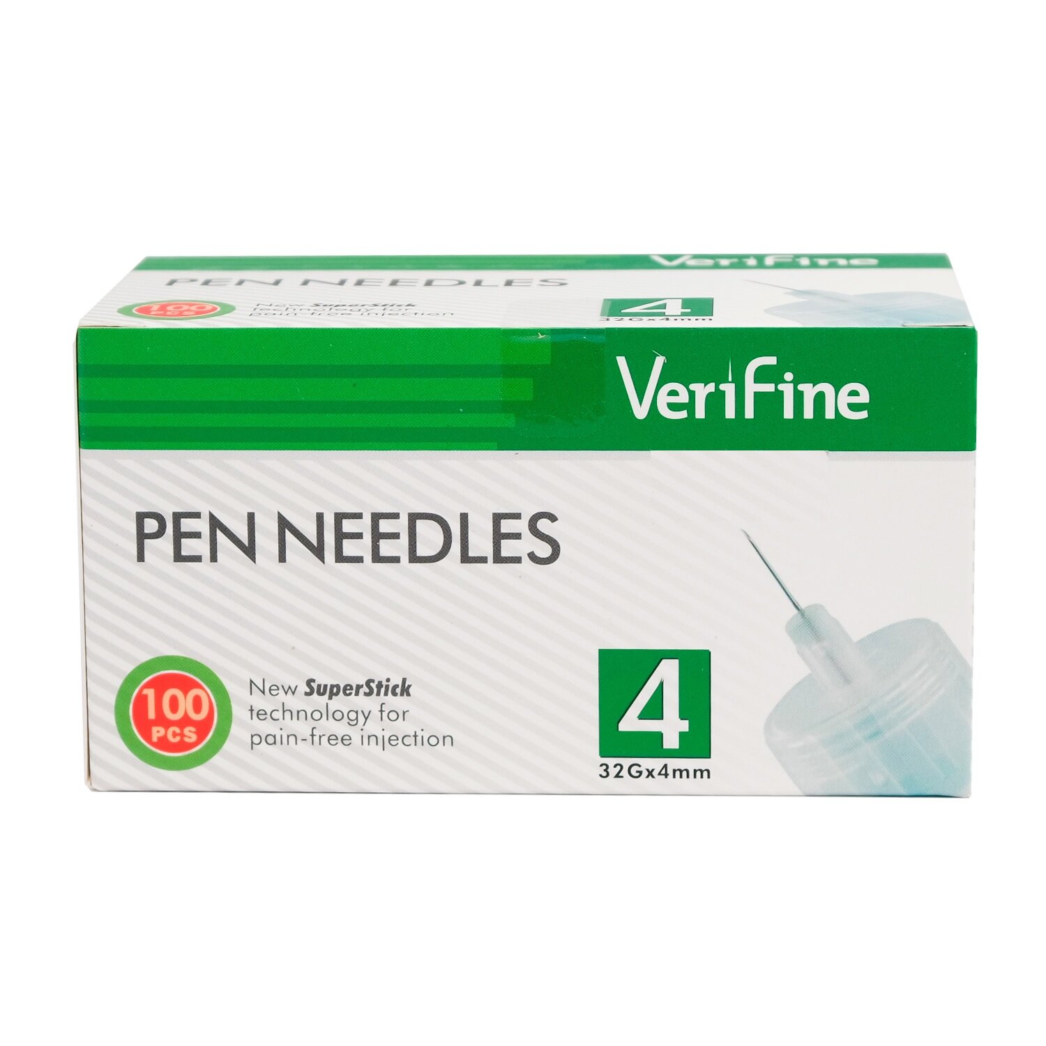 Медицинские Шприцы, Иглы Игла для инсулиновых ручек Verifine 32G х 4мм (0,23мм), 100 шт.