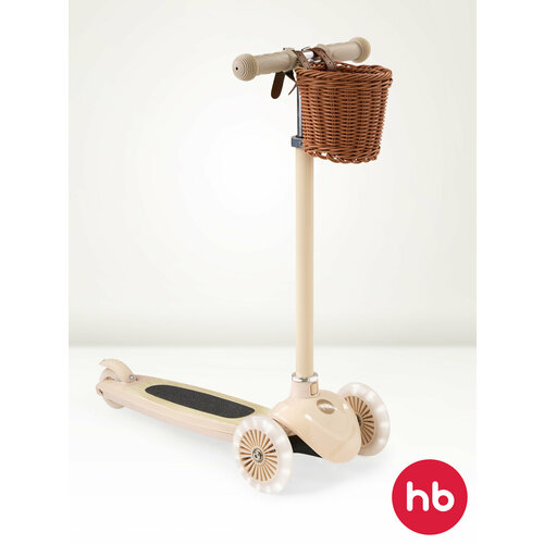 50035, Самокат трехколесный детский Happy Baby TORNADO V2 для девочки, для мальчика, светящиеся колеса, бежевый