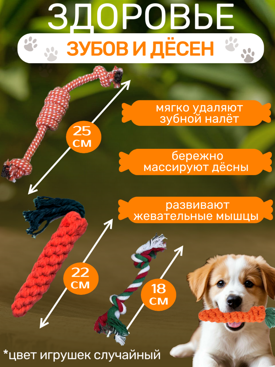 Игрушки для собак мелких, средних пород и щенков/ набор игрушек из каната 6 шт — фото 1