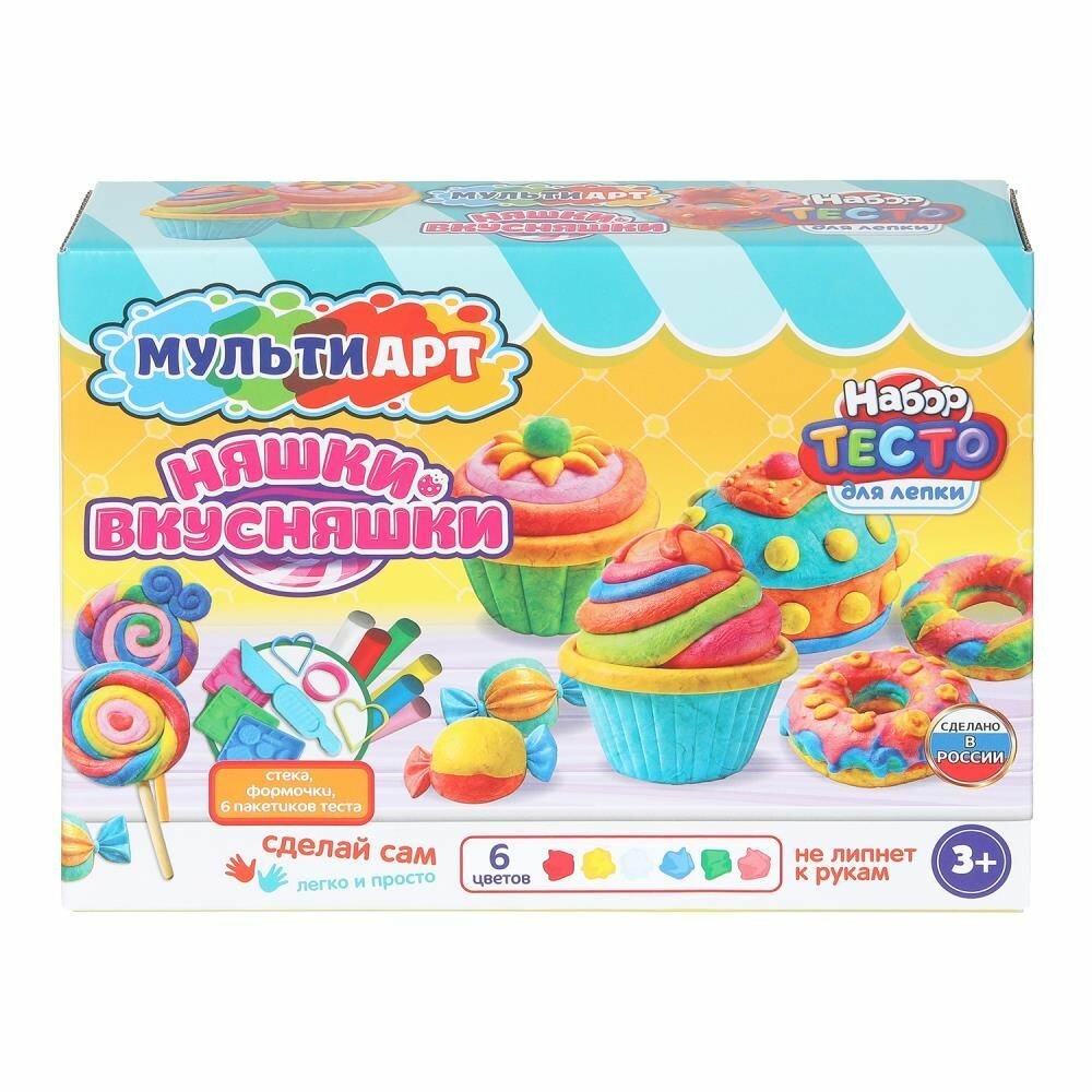Тесто для лепки MultiArt Няшки-вкусняшки, 6 цветов, с формочками