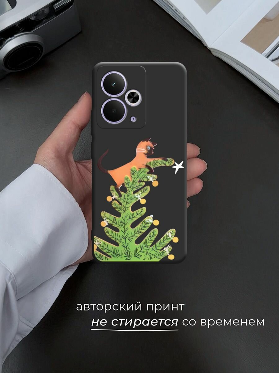 Чехол на Realme 14T / Реалми 14Т с принтом "Кот на елке" — фото 1
