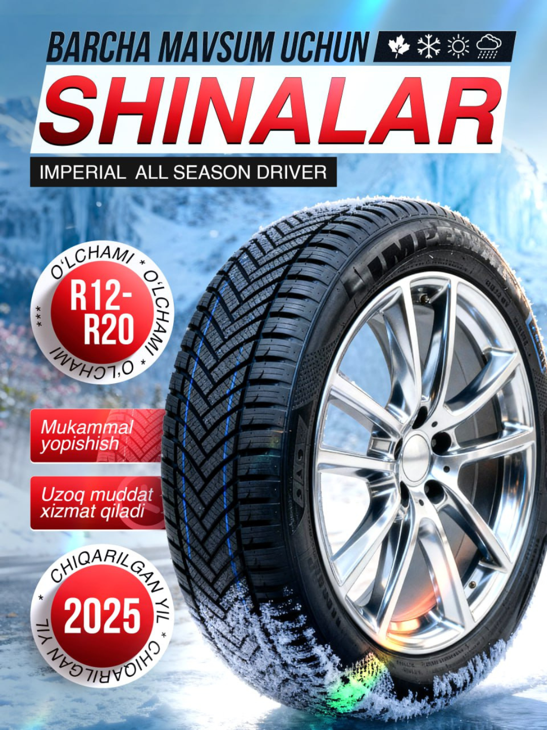 Империал шины - бельгийский бренд 195/55R15, предназначенные для всех сезонов. Цены за 4 штуки.