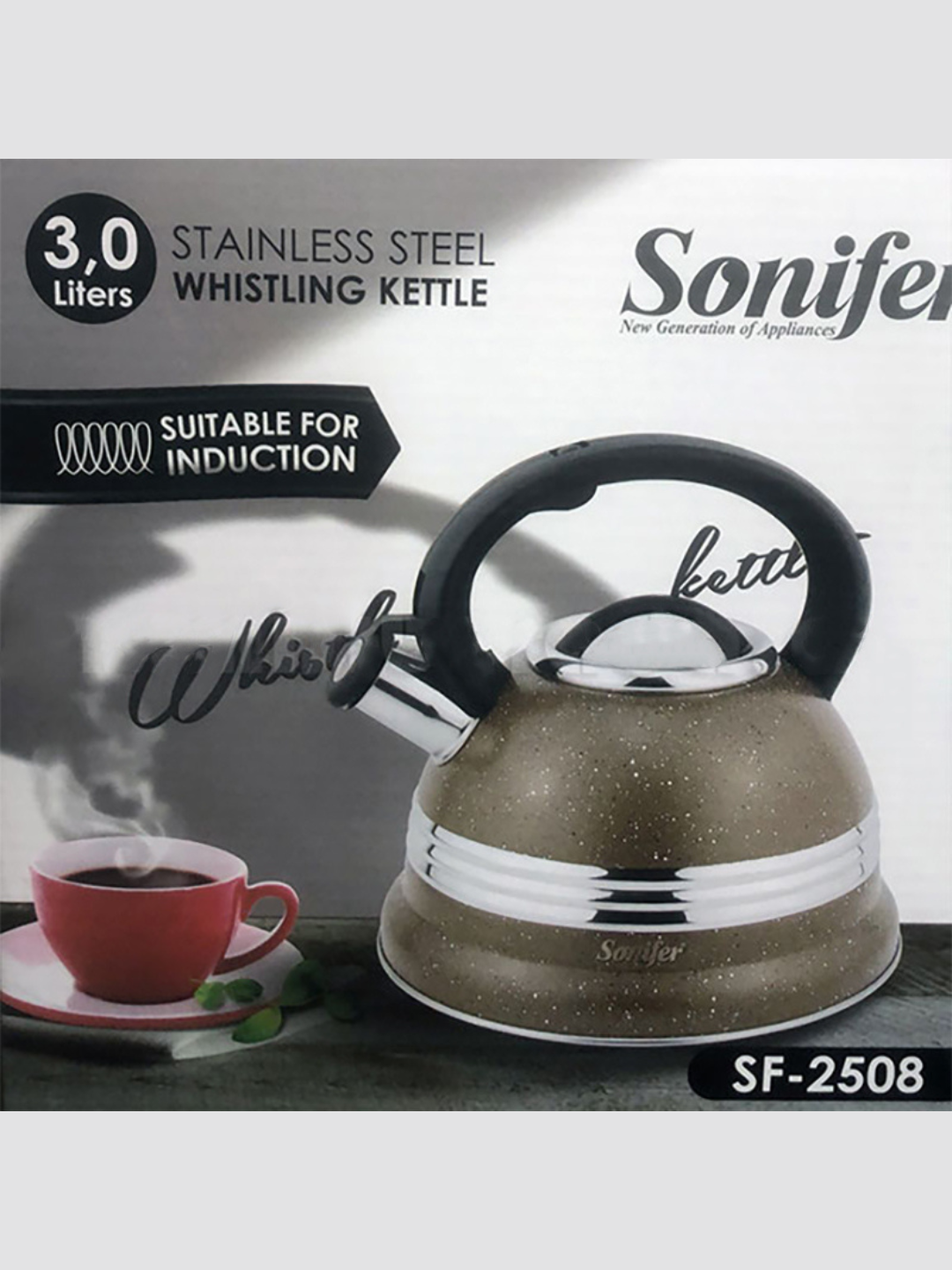 Чайник SONIFER , металлический, SF-2508, со свистком для всех видов плит, 3,0 л