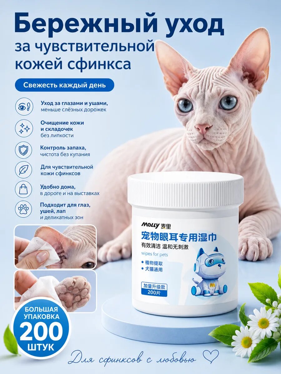 Салфетки для сфинксов влажные