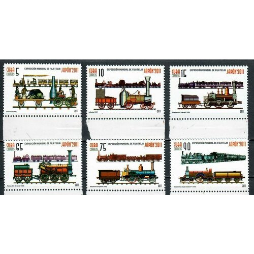 почтовые марки куба 2002г паровые локомотивы поезда mnh Почтовые марки Куба 2011г. Международная выставка марок PHILANIPPON 2011 - Поезда Поезда, Локомотивы MNH