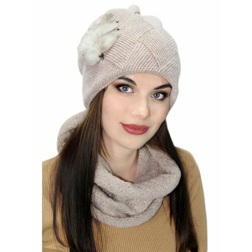 фото Комплект lemmex комплект "алвеса" шапка+стойка-хомут, размер 57-58, бежевый