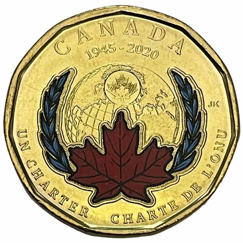 Канада 1 доллар 2020 г. (75 лет ООН) (Цветное покрытие) канада 1 доллар 2023 г элси макгилл цветное покрытие