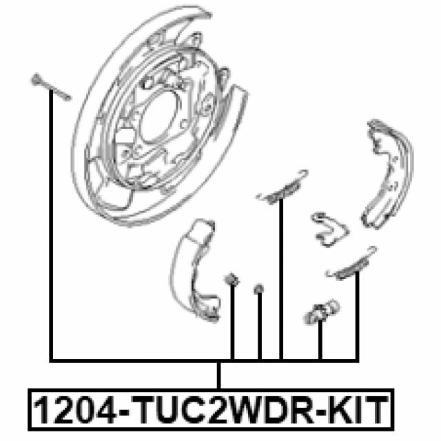 Монтажный комплект барабанных колодок для автомобилей Hyundai, Kia FEBEST 1204-TUC2WDR-KIT