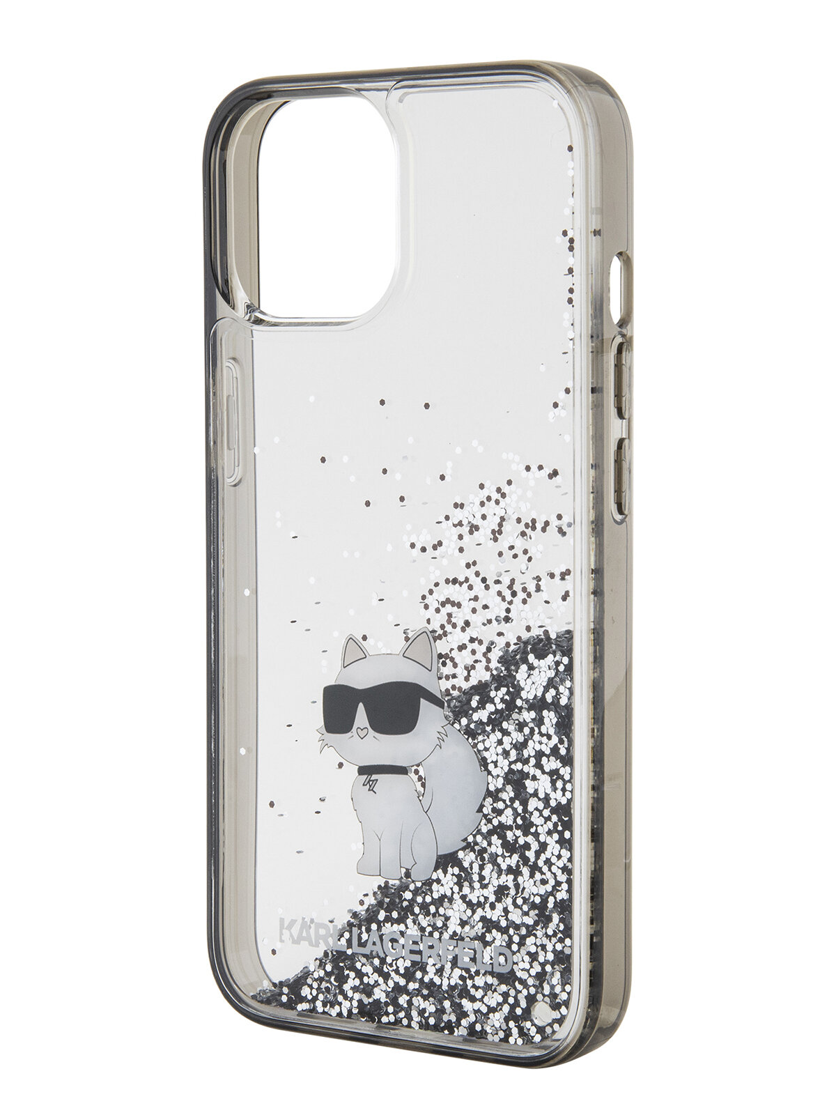 Lagerfeld для iPhone 15 чехол Liquid Glitter NFT Choupette Hard Transparent/Black