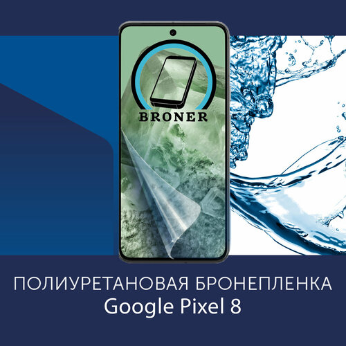 Полиуретановая бронепленка для Google Pixel 8 / Защитная плёнка на экран, совместима с чехлом, с вырезом под камеру / Глянцевая