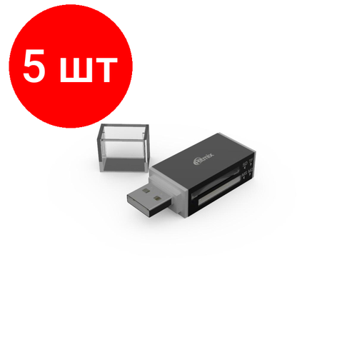 Комплект 5 штук, Картридер SD/microSD Ritmix CR-2042 black (15119267)