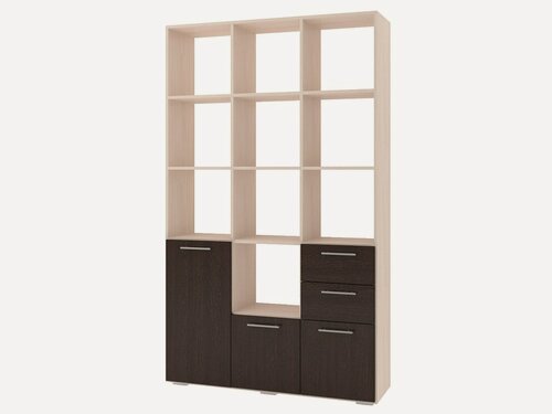 Изображение товара Стеллаж МебельЛэнд24 Бриз - 3.01 120x35x202 трехдверный с 2 ящиками