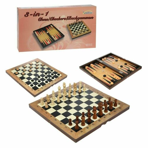 Игра настольная 3в1 в комплект игровое поле 29х29см шахматы шашки-нарды кости Shantoy Gepay 100620204 1996₽