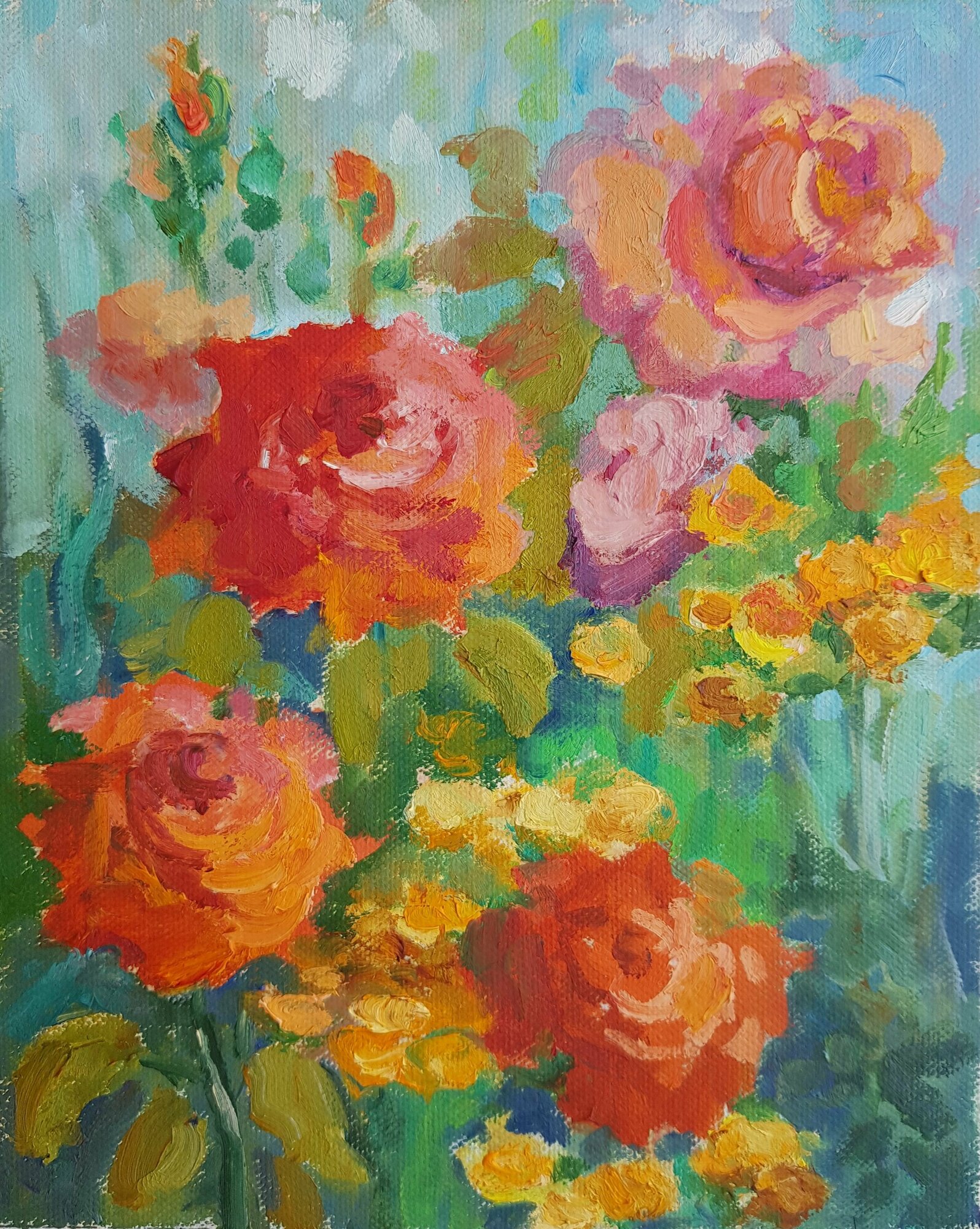 Картина маслом "Алые розы", 20*25 см Светлана Горцева