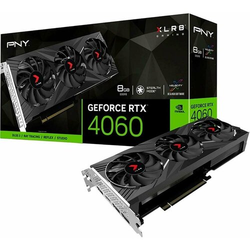 Видеокарта PNY GeForce RTX 4060 XLR8 VERTO тройной вентилятор 8 ГБ памяти GDDR6 128 бит 3072 ядра CUDA тактовая частота 1830 МГц скорость памяти 17 Гбитс PCI-Express 40 x16 черный 3699000₽