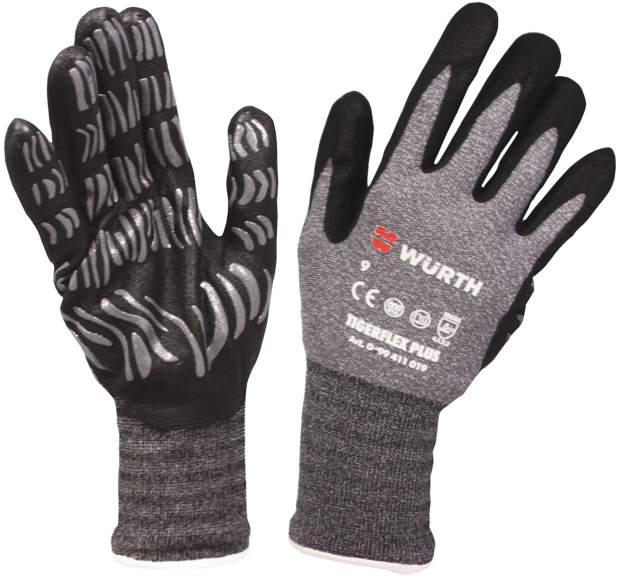 Защитные серые перчатки WURTH "Tigerflex Plus" 10-XL размера
