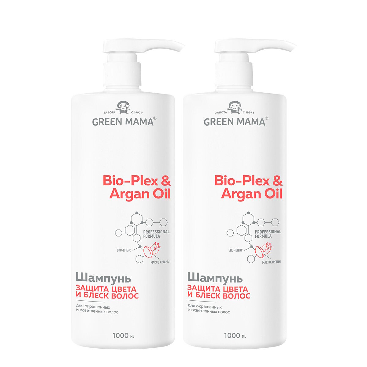 Шампунь BIO-PLEX & ARGAN OIL для защиты цвета GREEN MAMA с маслом арганы 1000 мл - 2 шт