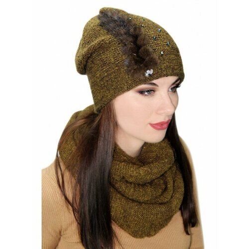 фото Шапка lemmex комплект "алвета" шарф, размер 59-60, золотой