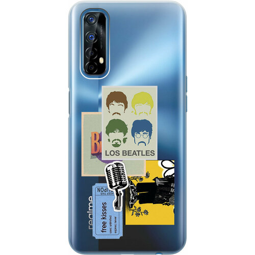 Силиконовый чехол на realme 7, Рилми 7 с 3D принтом Beatles Stickers прозрачный матовый soft touch силиконовый чехол на realme 7 рилми 7 с 3d принтом beatles stickers черный