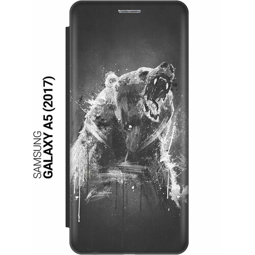Чехол-книжка на Samsung Galaxy A5 (2017), Самсунг А5 2017 с 3D принтом Разъяренный медведь черный чехол книжка на samsung galaxy a5 2017 самсунг а5 2017 с 3d принтом grand wolf черный