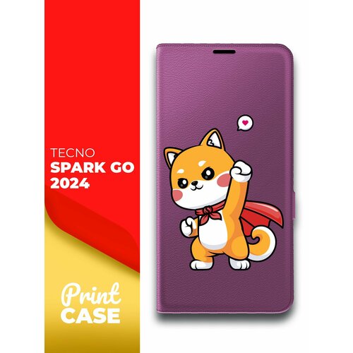 Чехол на Tecno Spark Go 2024 (Техно Спарк Гоу 2024) фиолетовый книжка эко-кожа отделение для карт и магнитами Book Case, Miuko (принт) Котик Супермэн чехол на tecno spark go 2024 техно спарк гоу 2024 фиолетовый книжка эко кожа отделение для карт магнит book case miuko принт россия герб серый