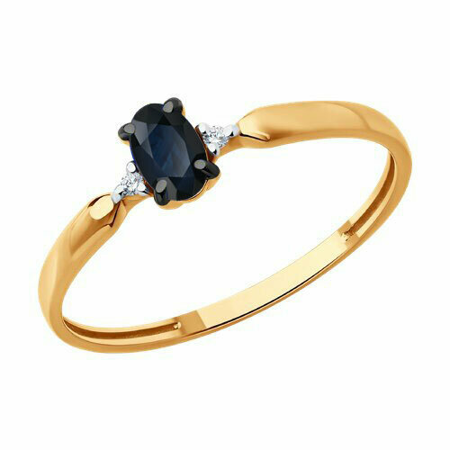 фото Кольцо diamant online, золото, 585 проба, сапфир, бриллиант, размер 17.5, темно-синий