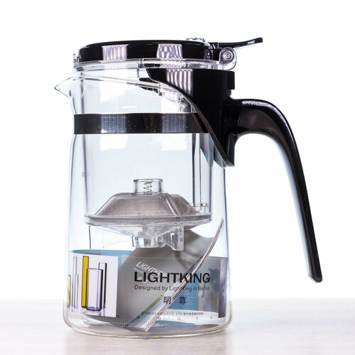 Чайник заварочный с кнопкой 500 мл. Заварник Типод стеклянный с ситечком (Гунфу) LIGHTKING SAG-08