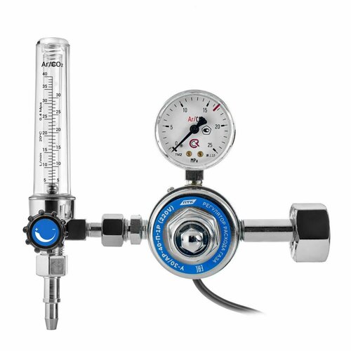 Регулятор расхода газа ПТК У-30/АР-40-П-1Р регулятор для углекислоты и аргона промтехкомплект у 30 арп 40 р кр2 с ротаметром и встроенным подогревателем 36v