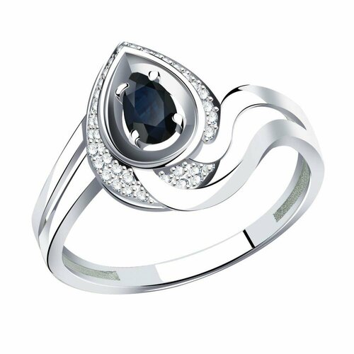 фото Кольцо diamant online, белое золото, 585 проба, сапфир, бриллиант, размер 19, темно-синий