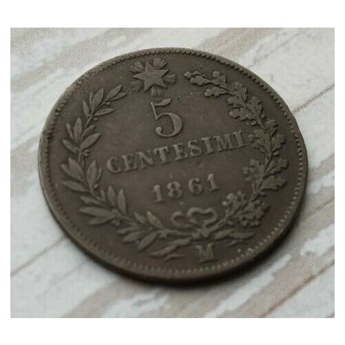 Монета Италия 5 чентезимо 1861г.