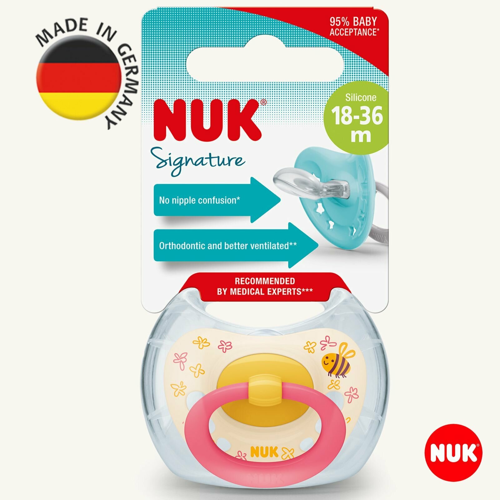 NUK SIGNATURE Силиконовая соска-пустышка для малышей 18-36 месяцев, 1 шт