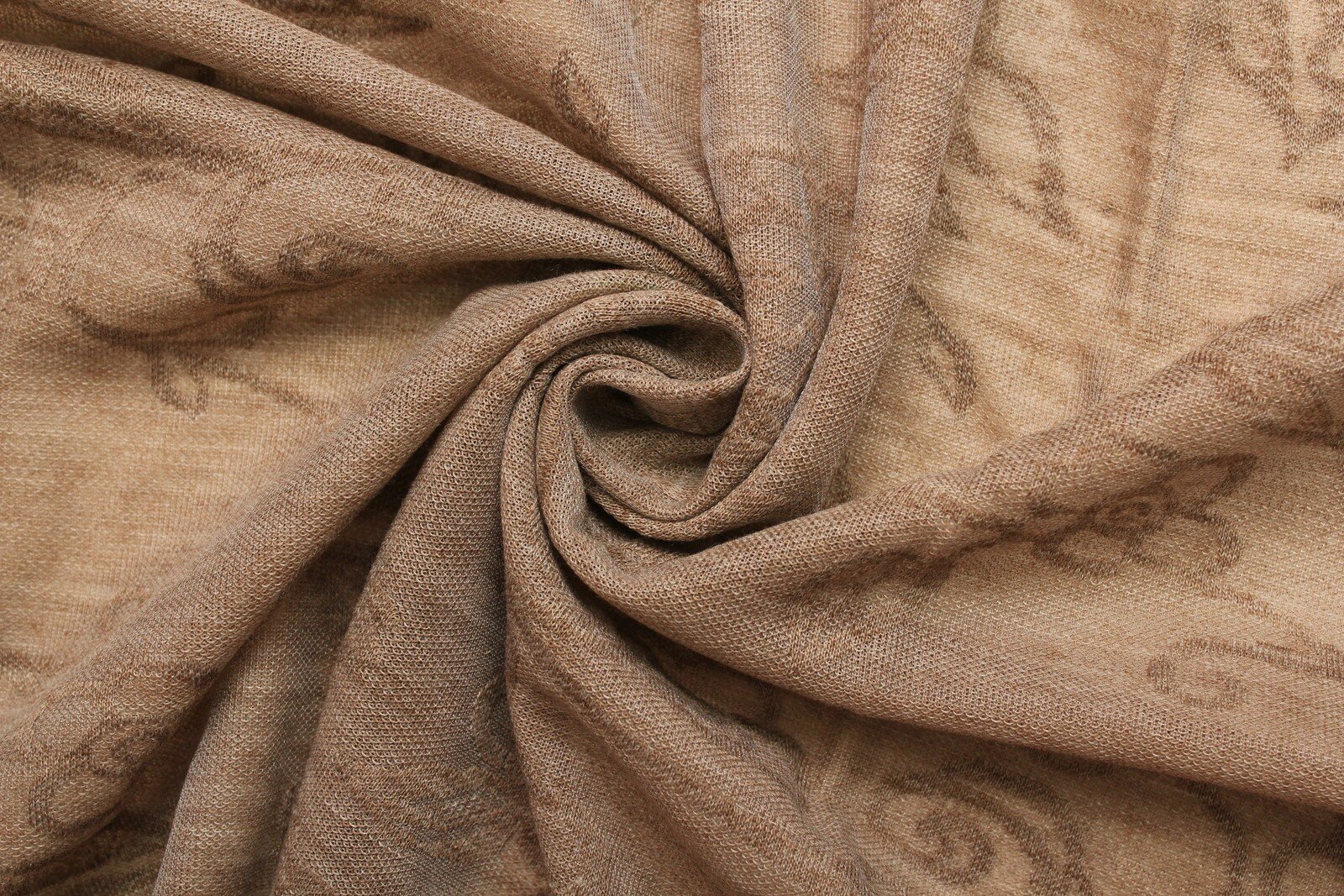Ткань Трикотаж-жаккард, бежевый с растительным орнаментом, ш160см, 0,5 м