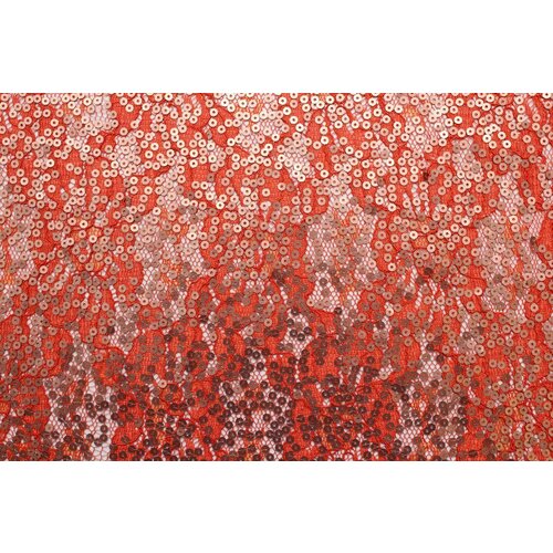Ткань Кружево Cadena тёмно-оранжевое с розовато-оранжевыми перламутровыми пайетками, ш130см, 0,5 м ткань кружево красное с пайетками cadena ш135см 0 5 м