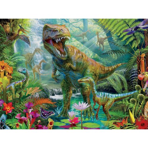 Алмазная мозаика 'Динозавры в джунглях' на подрамнике, 40x50см