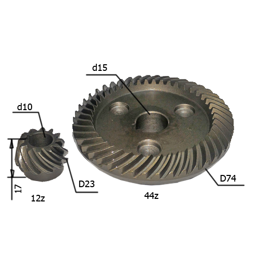 Коническая пара №58 для УШМ 230, 15х74 44 зуб, 10х23 12 зуб №232