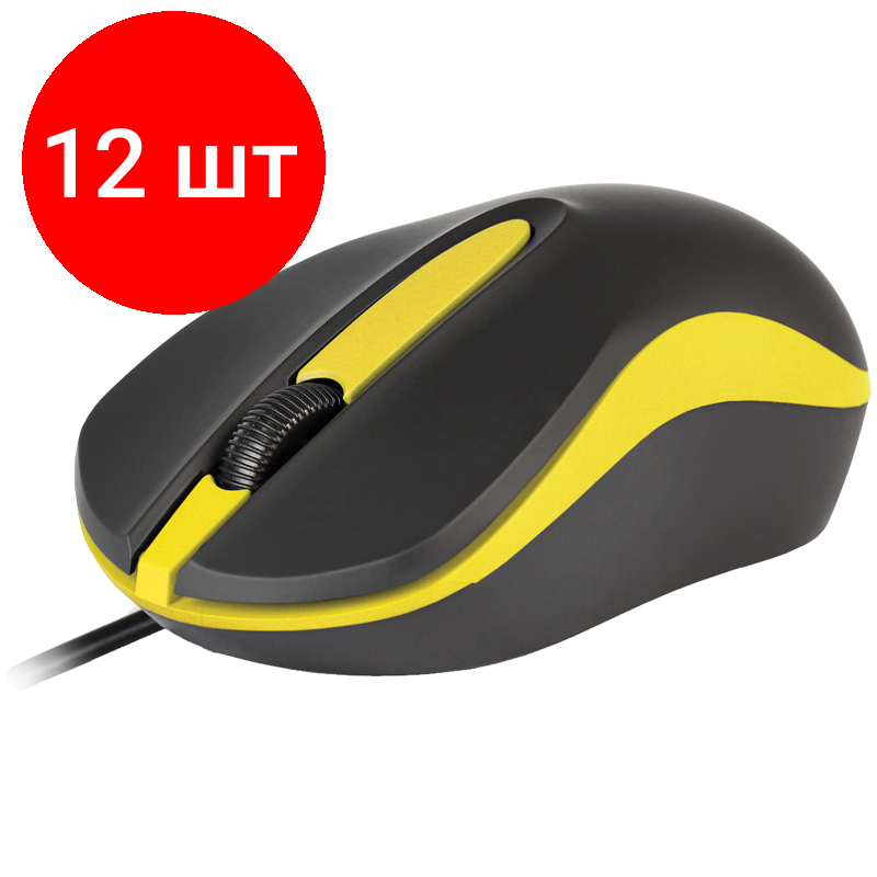 Комплект 12 шт, Мышь Smartbuy ONE 329, USB, черный, желтый, 2btn+Roll