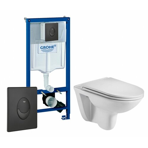 Комплект 3 в 1 инсталляция Grohe Rapid SL 38721BL1 + Подвесной унитаз WeltWasser Baarbach 004 GL-WT + кнопка черная матовая Skate