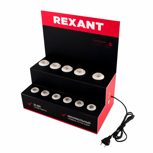 Демо-тестер акриловый для филамента (AC 220V с шнуром питания 1.2 метра, с выключателем на корпусе, цоколи E14 x 6 шт.) Rexant 604-802 (7 шт.) тестер для ламп rexant портативный на батарейке