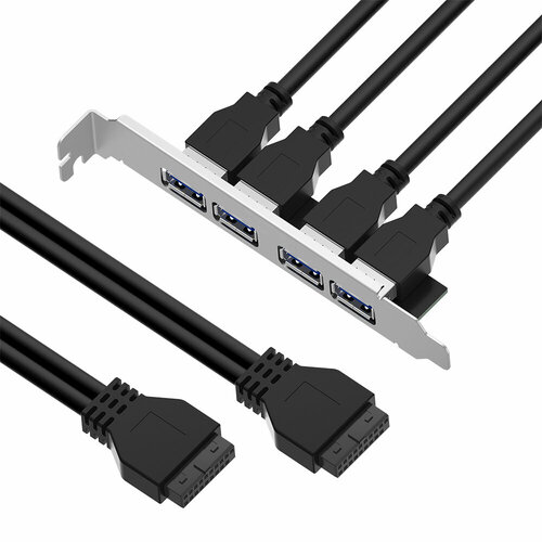 Greenconnect GCR-55564 GCR Планка в корпус USB 3.0, 2 порта 20 pin на 4 внешних порта, 0.58m, черный, GCR-55564 GCR-55564