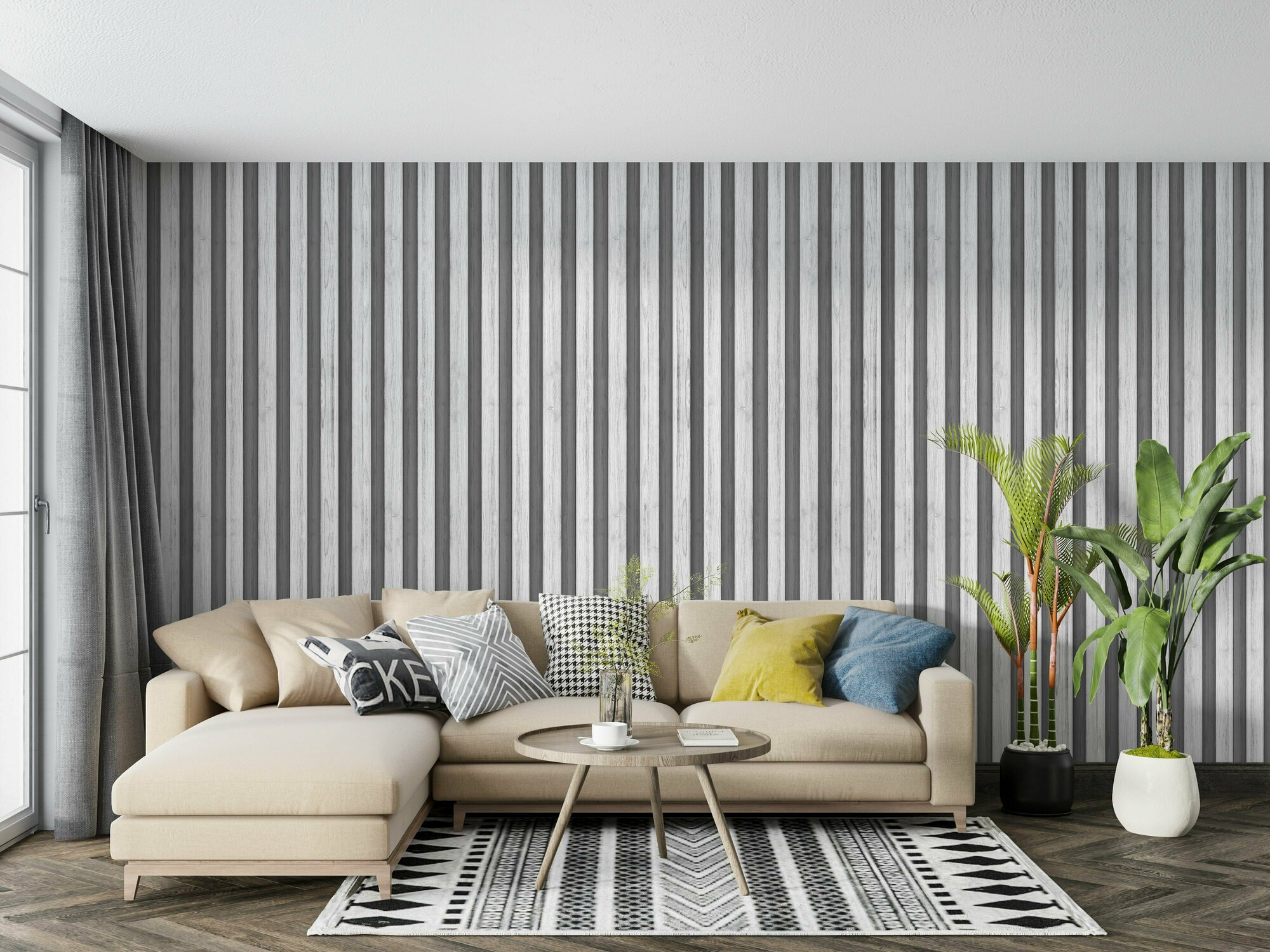 фото Деревянные рейки Антрацит бумажные обои 3х2,7