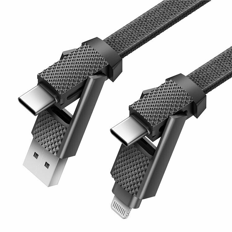 EnergEA Кабель Bazic AluCable 4-in-1 (In USB-A/C, Out USB-C/Lightning) 60W Black 1.0m — фото 1