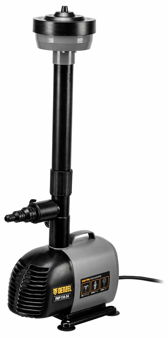 Насос фонтанный Denzel FNP110-34, 112 Вт, подъем 3.4 м, 3400 л/ч, колокольчик/каскад/гейзер