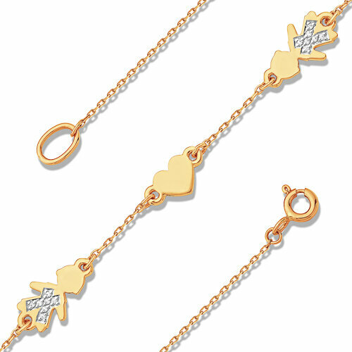 Браслет EFREMOV, красное золото, 585 проба, фианит, длина 17 см.