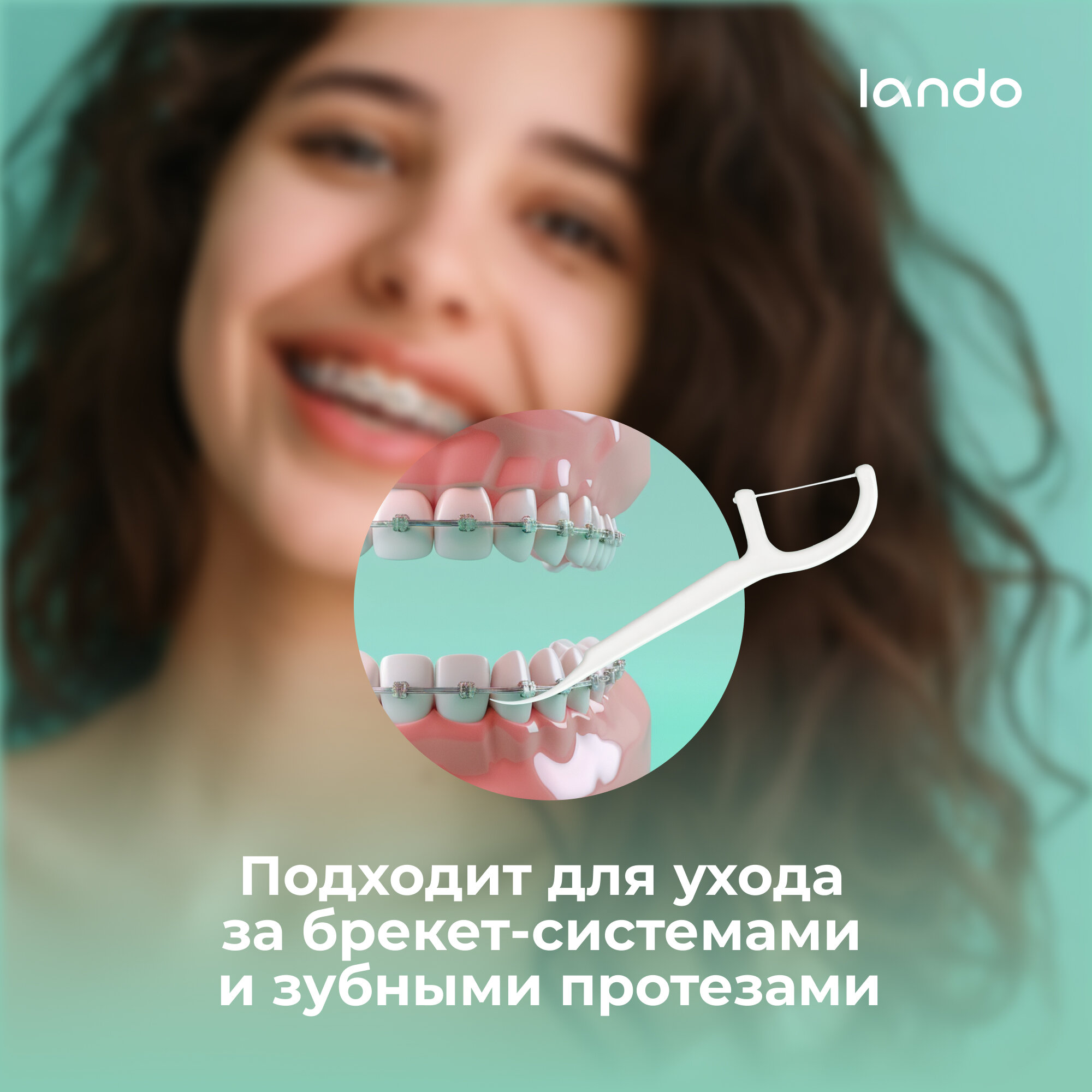 Зубные флоссеры с зубочистками Lando 50 шт со вкусом мяты