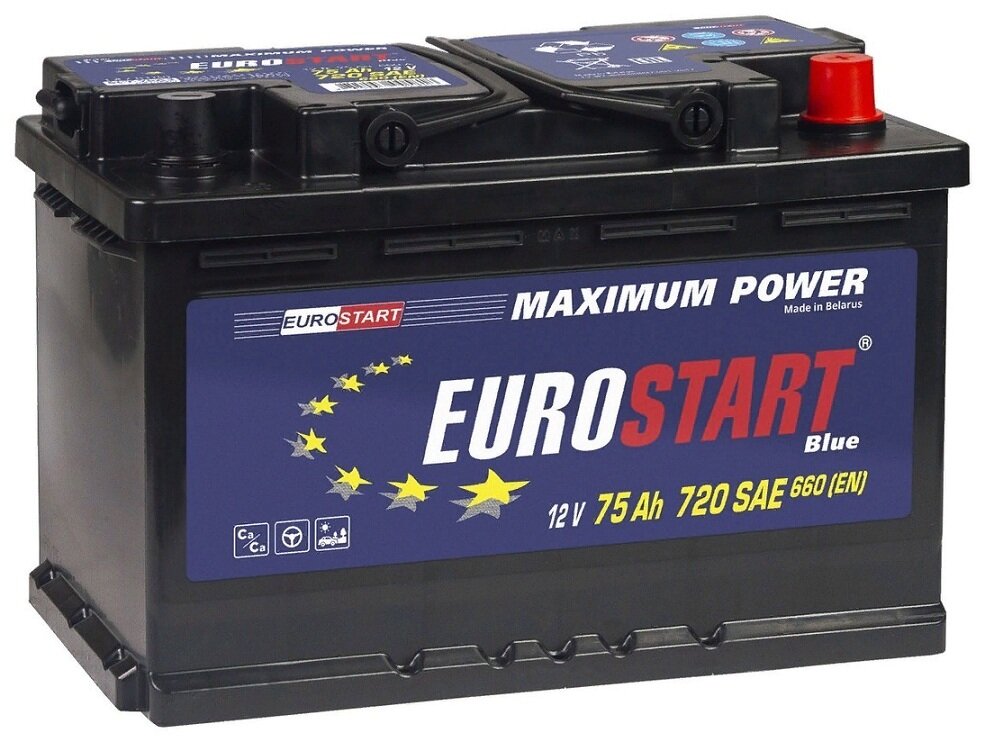 Аккумулятор автомобильный Eurostart Blue 75 А/ч 640 А обр. пол. Евро авто (278х175х190) EB750