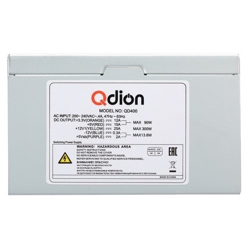 Блок питания 400Вт QDION ATX 400W, 120mm, 3xSATA, 1xPCI-e, nonPFC